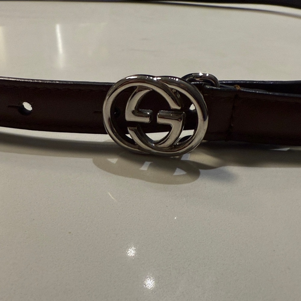 Gucci Dark Brown Leather Belt with Silver GG Buckle